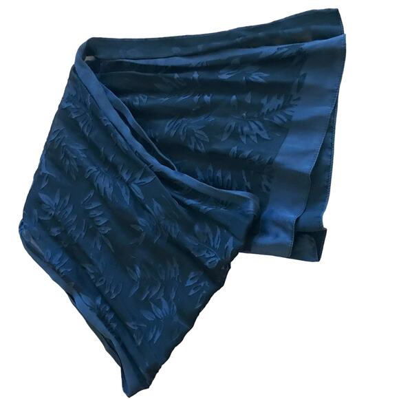 Vintage Black Leaf Large Scarf, Vintage Wrap, Extra Long Rectangular Scarf - Picture 1 of 7